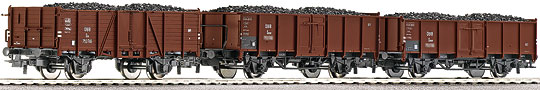 Set of 3 open freight cars<br /><a href='images/pictures/Roco/66011.jpg' target='_blank'>Full size image</a>